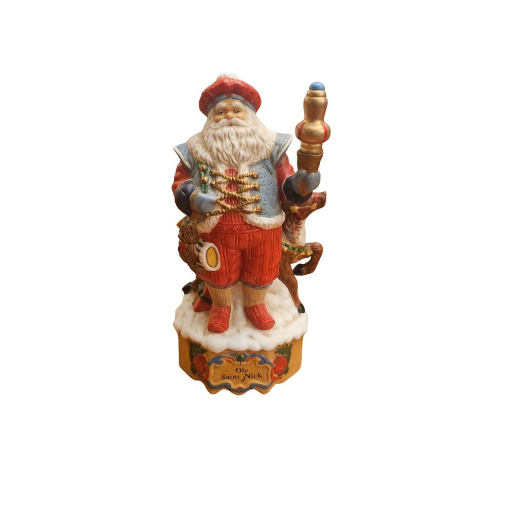 Vintage Porcelain Handpainted Santa Claus‎ “Ole Saint Nick” Music Box w/Reindeer